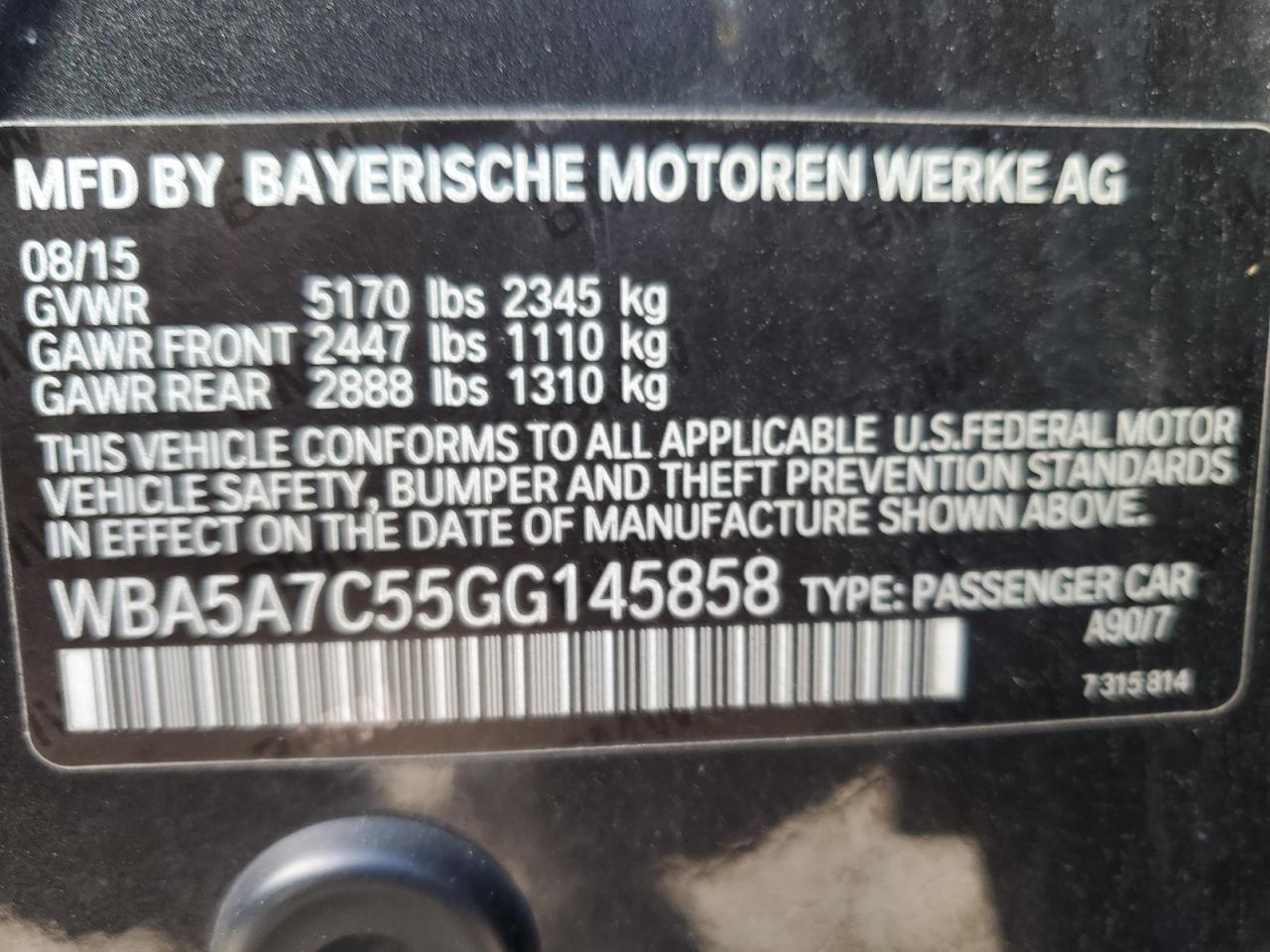 WBA5A7C55GG145858 2016 BMW 528 Xi