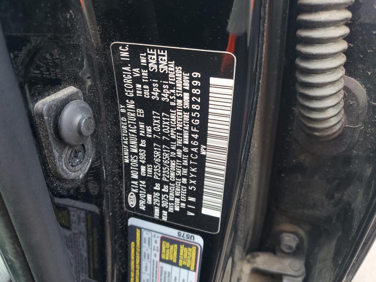 2015 Kia Sorento Lx VIN: 5XYKTCA64FG582899 Lot: 66002154