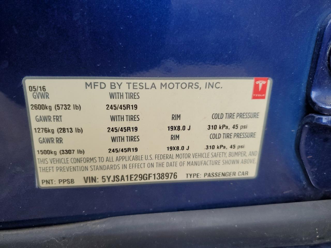 5YJSA1E29GF138976 2016 Tesla Model S