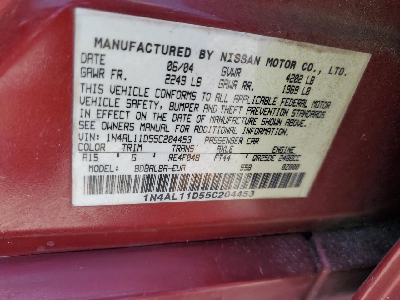 1N4AL11D55C204453 2005 Nissan Altima S