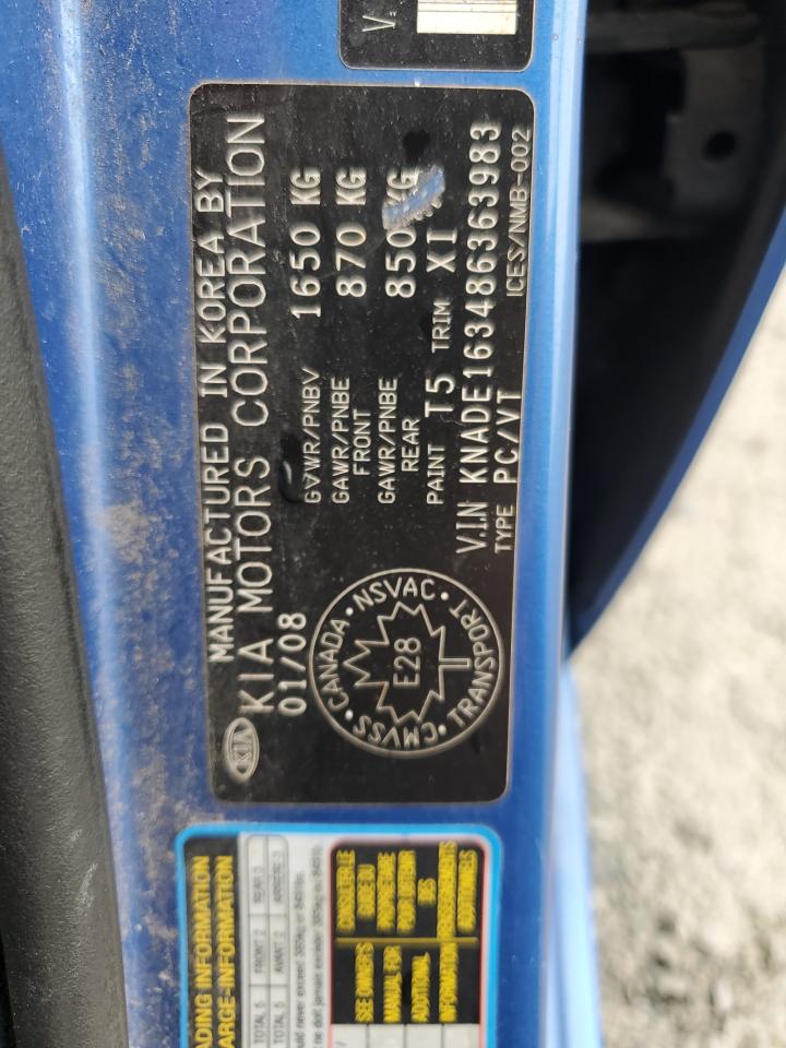 2008 Kia Rio 5 Sx VIN: KNADE163486363983 Lot: 65818884