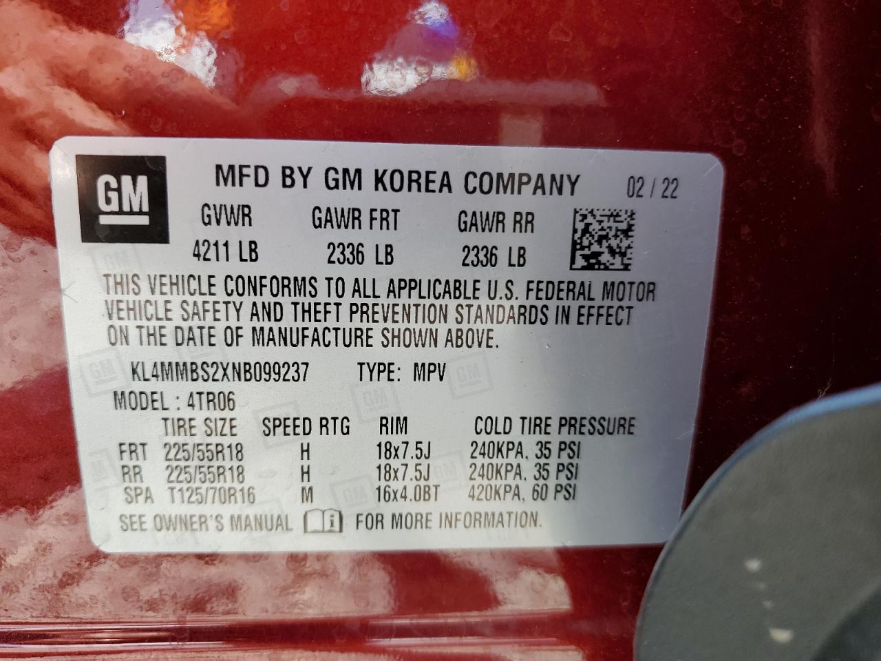 KL4MMBS2XNB099237 2022 Buick Encore Gx Preferred