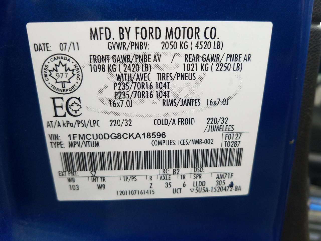 2012 Ford Escape Xlt VIN: 1FMCU0DG8CKA18596 Lot: 67933044