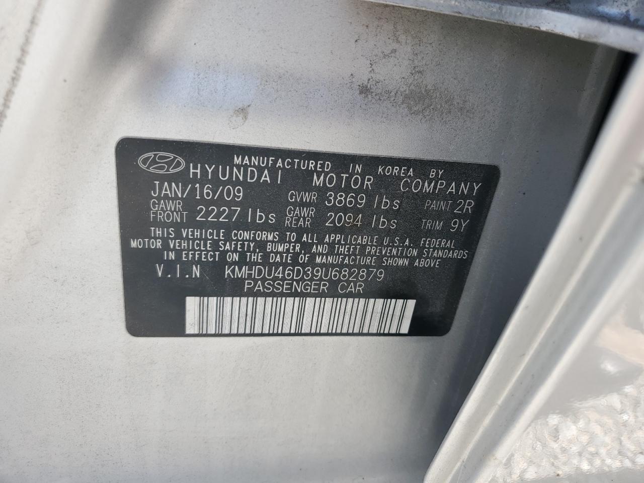 2009 Hyundai Elantra Gls VIN: KMHDU46D39U682879 Lot: 68517264