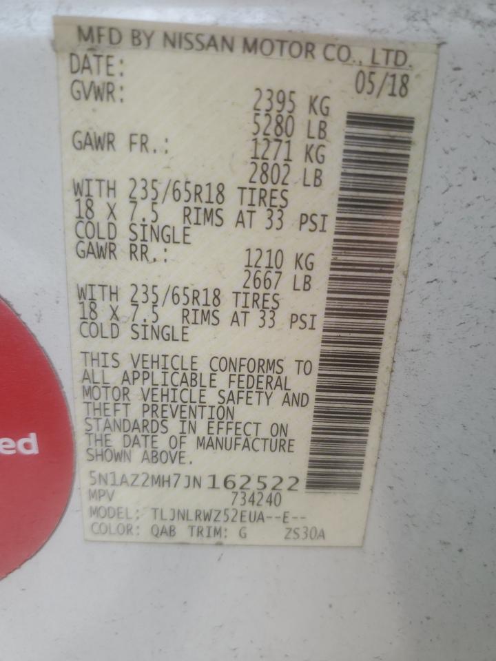 2018 Nissan Murano S VIN: 5N1AZ2MH7JN162522 Lot: 65719714