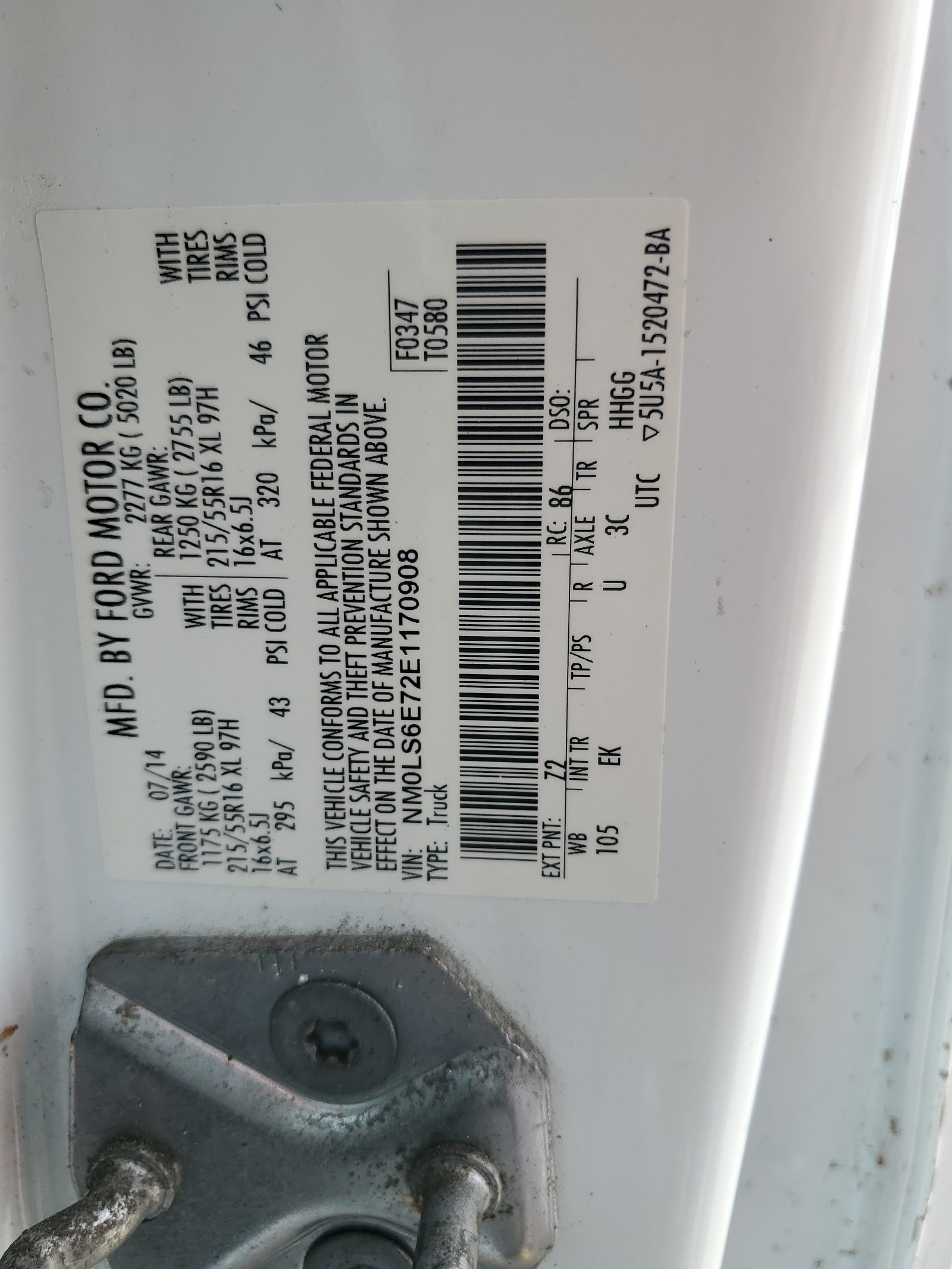 NM0LS6E72E1170908 2014 Ford Transit Connect Xl