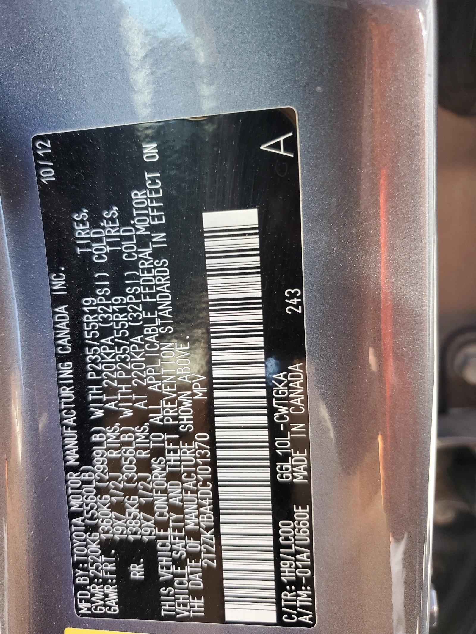 2T2ZK1BA4DC101370 2013 Lexus Rx 350