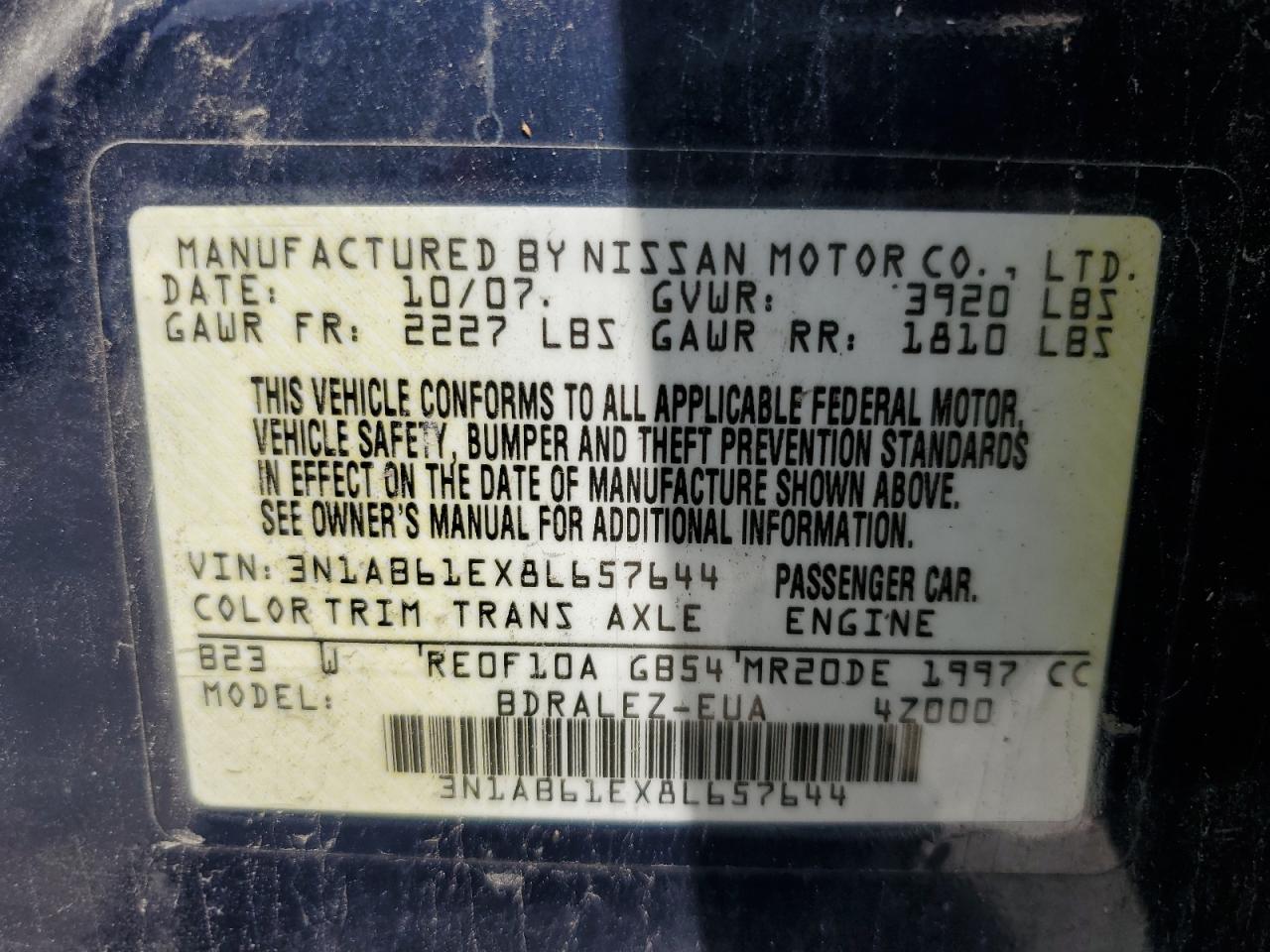 3N1AB61EX8L657644 2008 Nissan Sentra 2.0