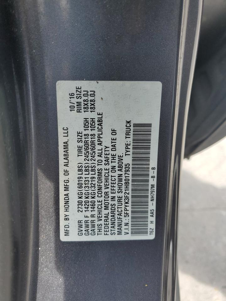 5FPYK3F21HB017935 2017 HONDA RIDGELINE - Image 12