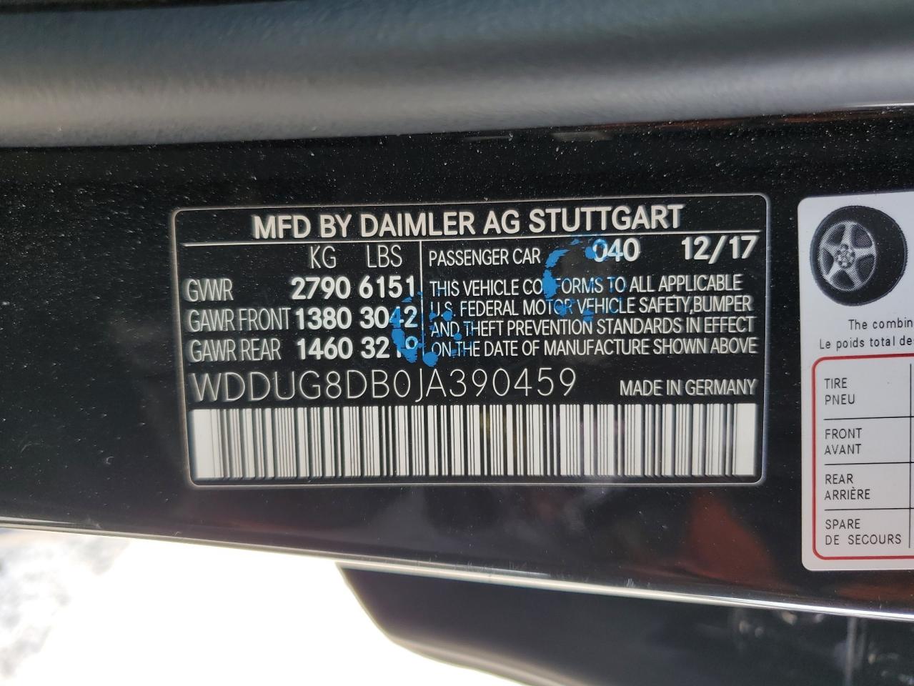 2018 Mercedes-Benz S 560 VIN: WDDUG8DB0JA390459 Lot: 57704844