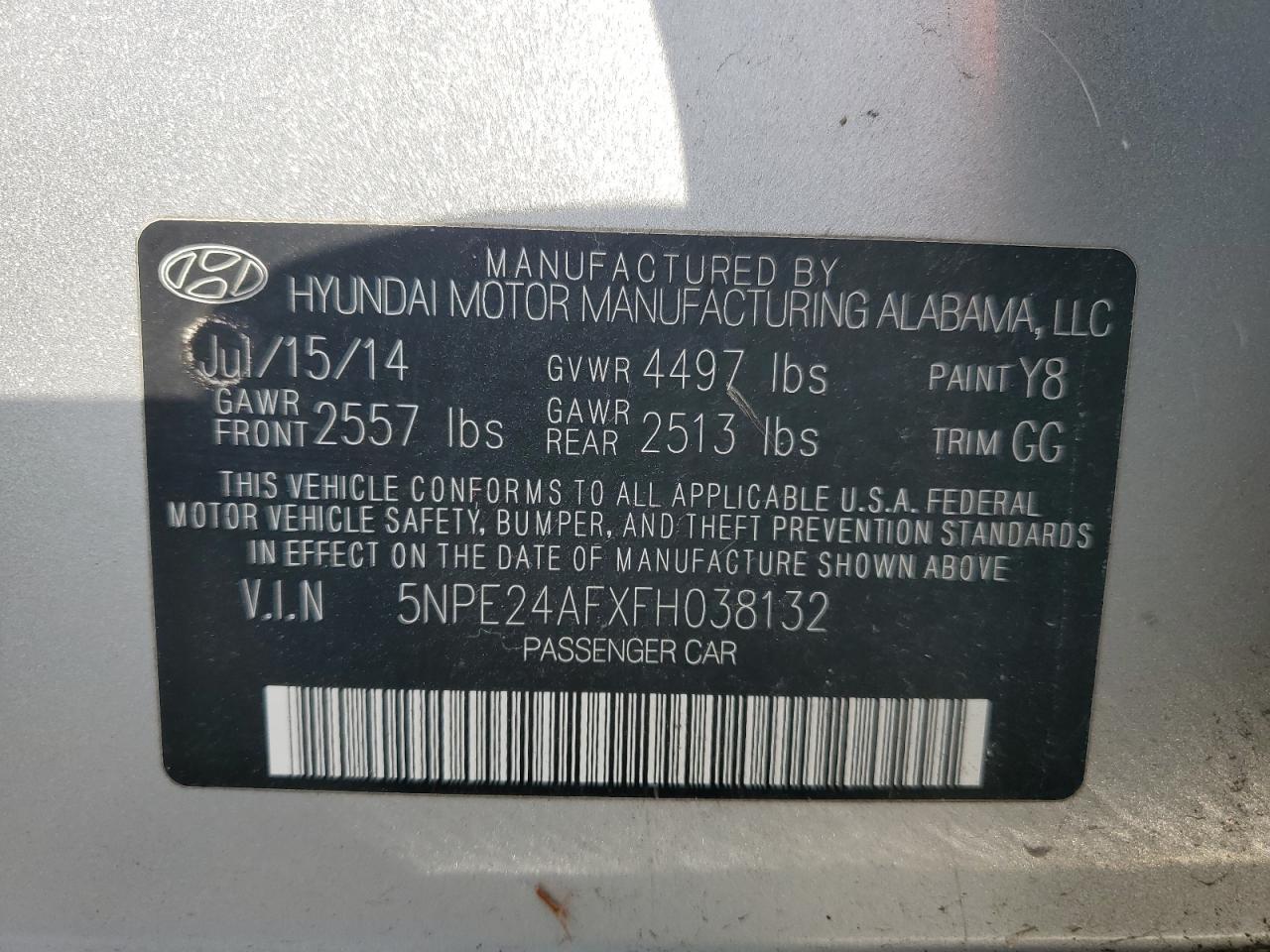 5NPE24AFXFH038132 2015 Hyundai Sonata Se