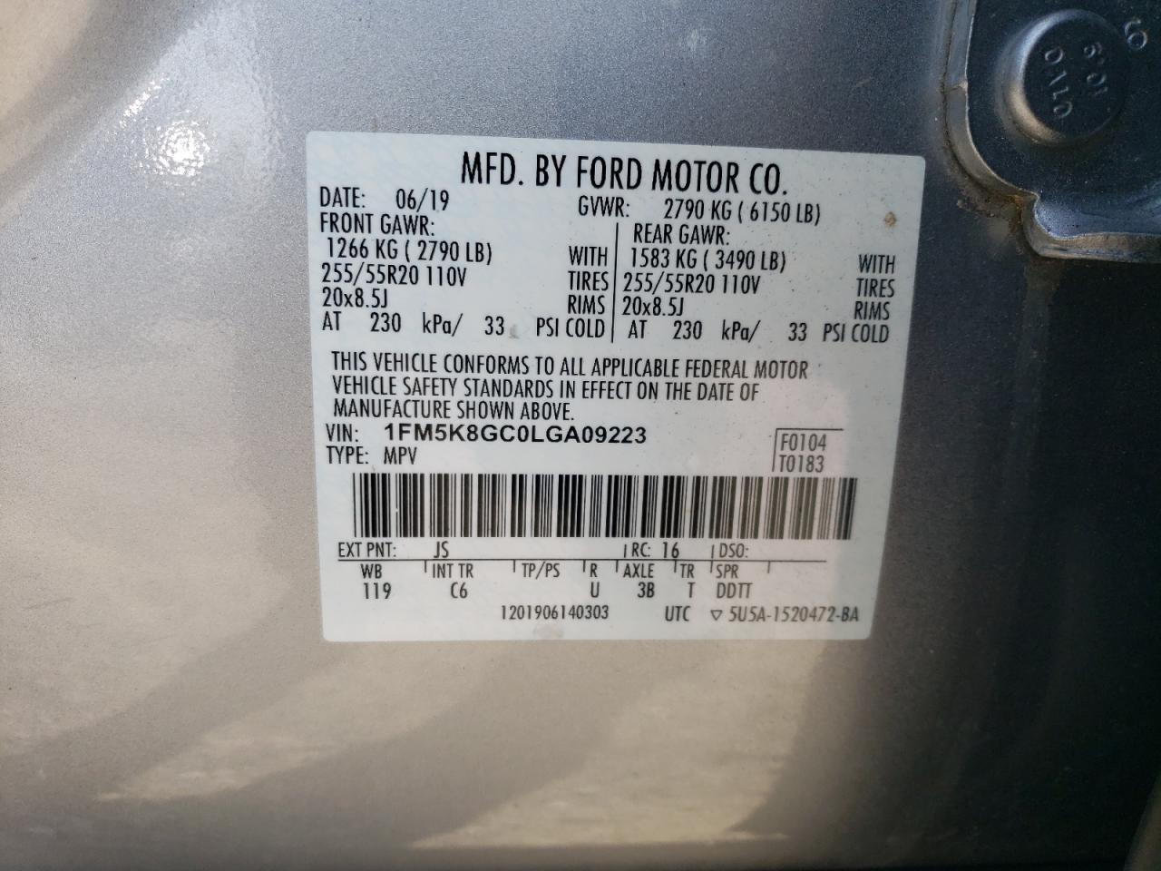 1FM5K8GC0LGA09223 2020 FORD EXPLORER - Image 14