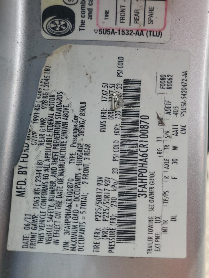 3FAHP0HA6CR100870 2012 Ford Fusion Se