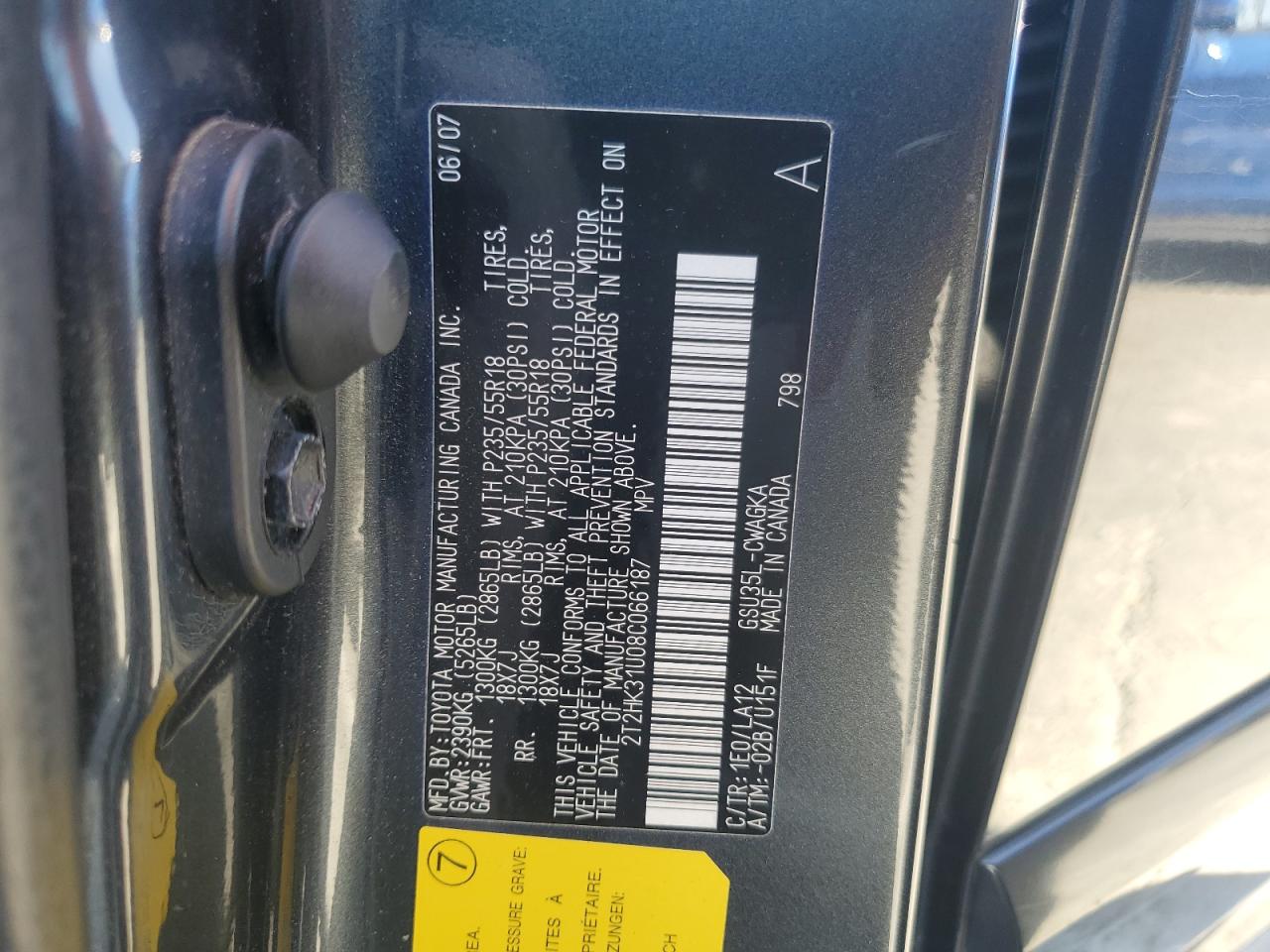 2008 Lexus Rx 350 VIN: 2T2HK31U08C066187 Lot: 67053634