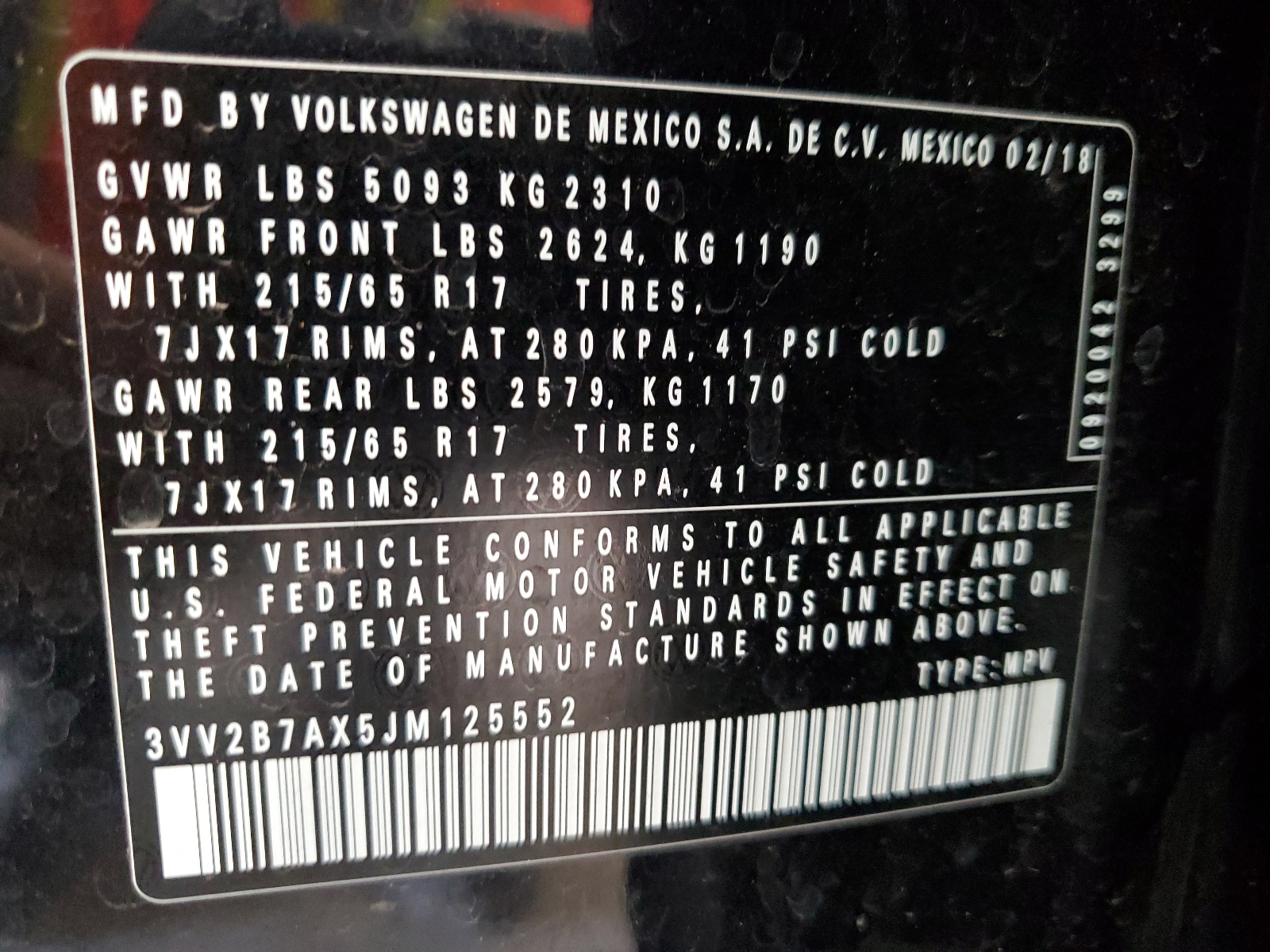 3VV2B7AX5JM125552 2018 Volkswagen Tiguan Se