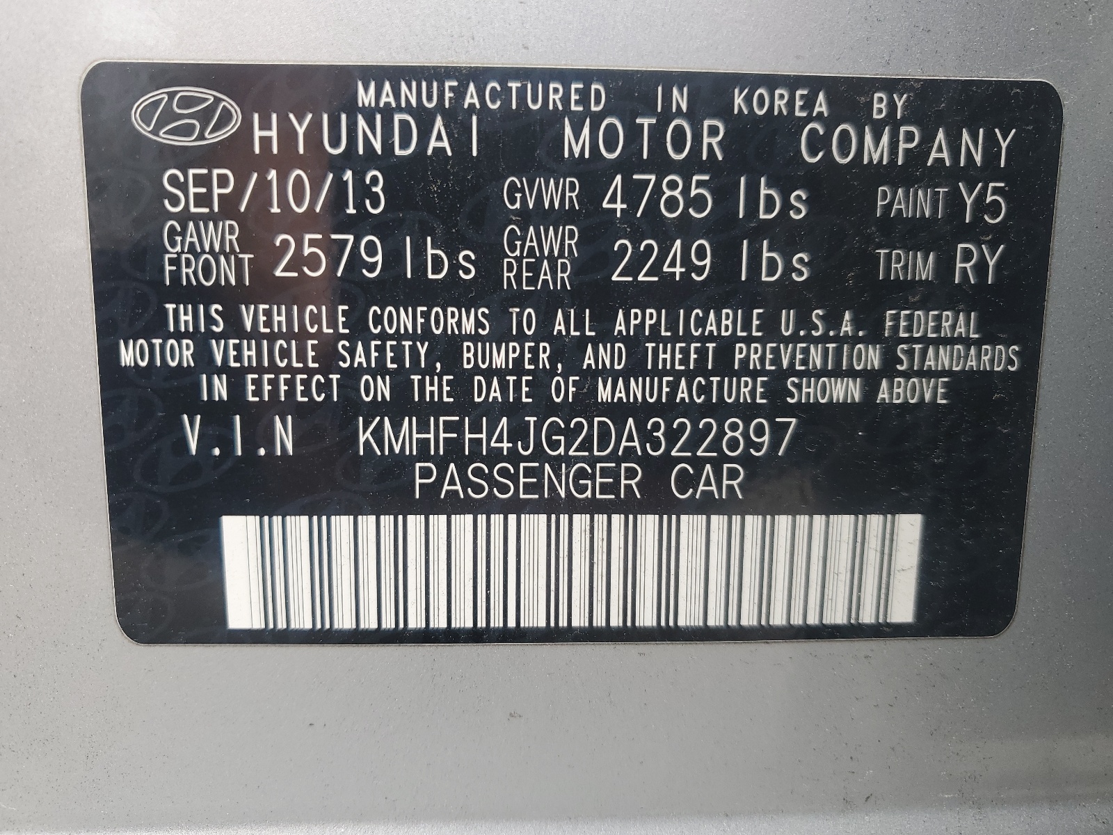 KMHFH4JG2DA322897 2013 Hyundai Azera Gls