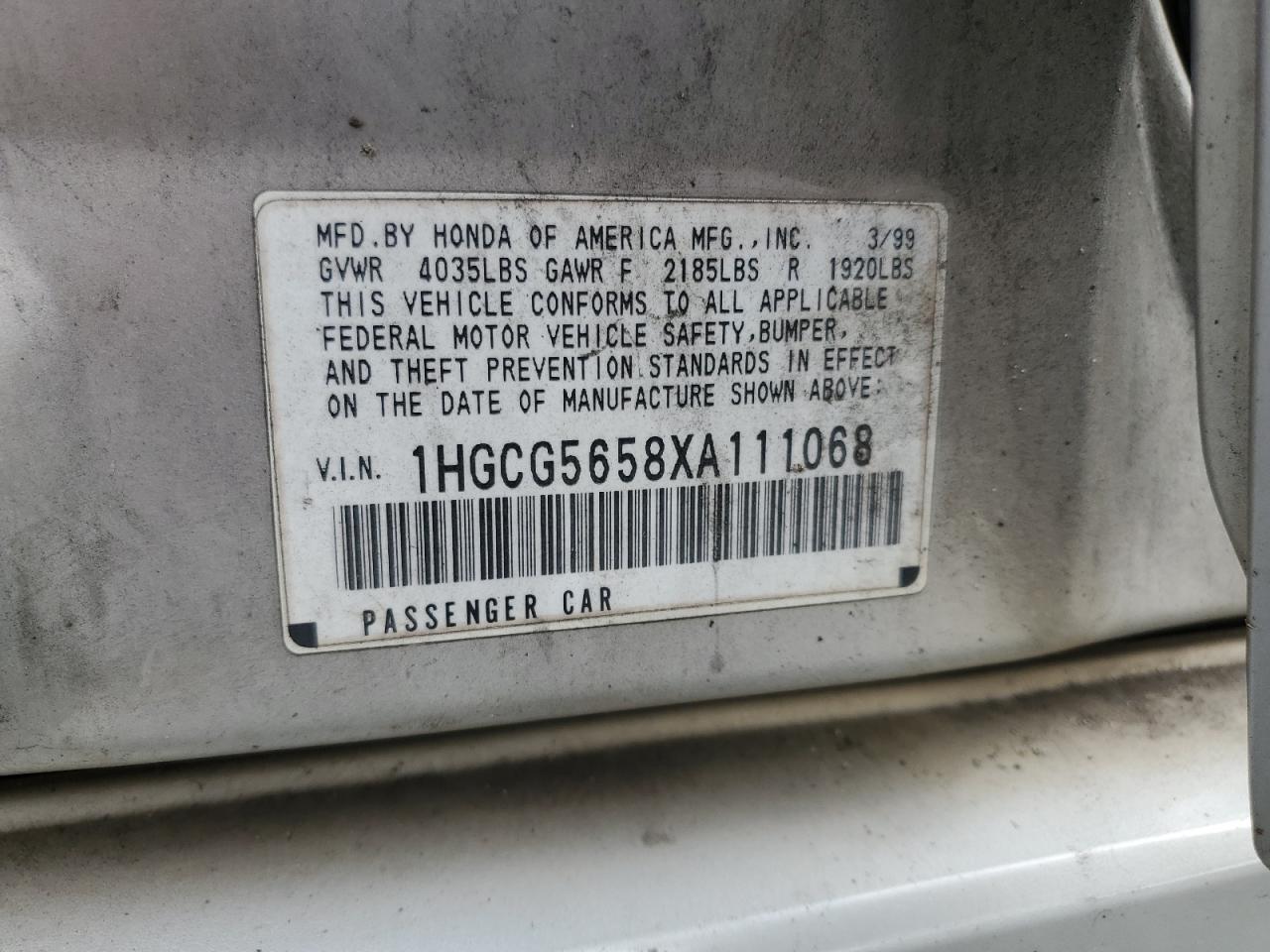 1HGCG5658XA111068 1999 Honda Accord Ex