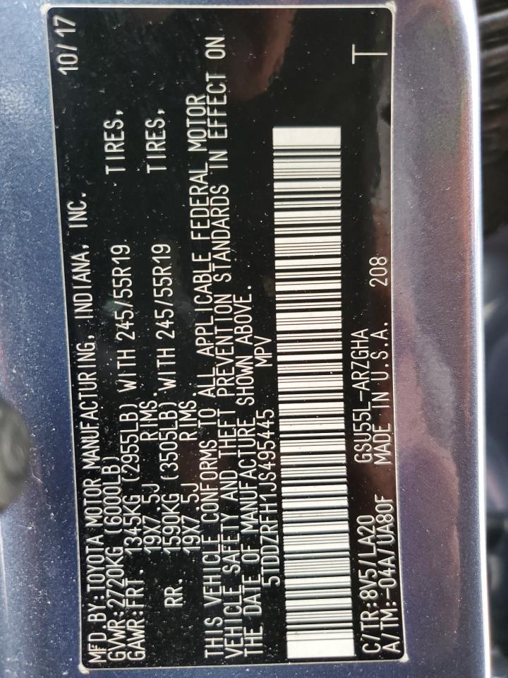 2018 Toyota Highlander Limited VIN: 5TDDZRFH1JS495445 Lot: 66095534