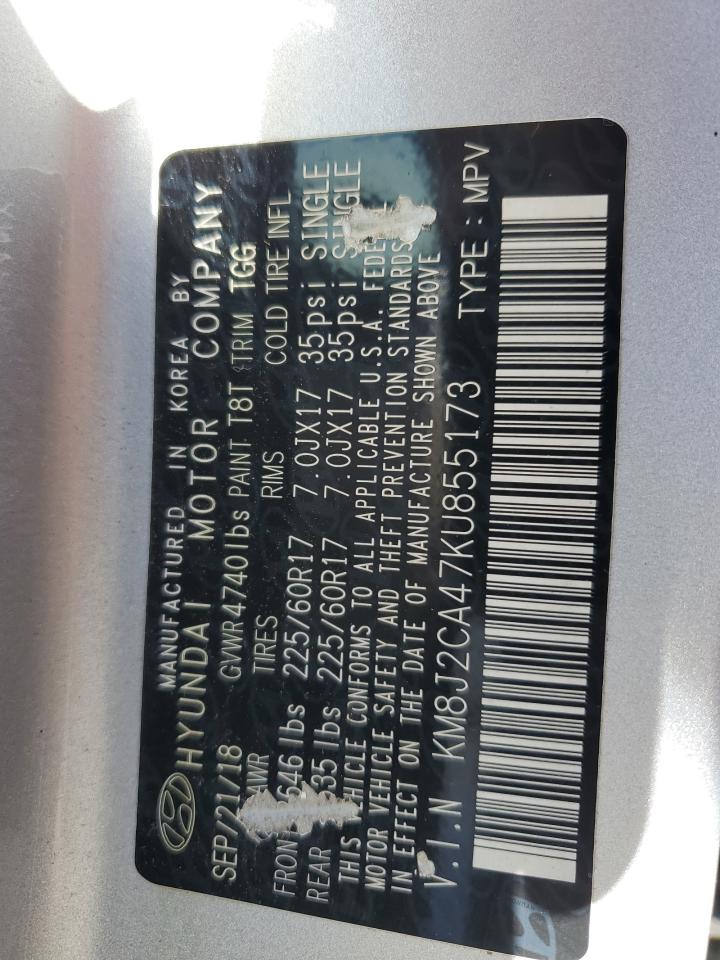 2019 Hyundai Tucson Se VIN: KM8J2CA47KU855173 Lot: 66354824