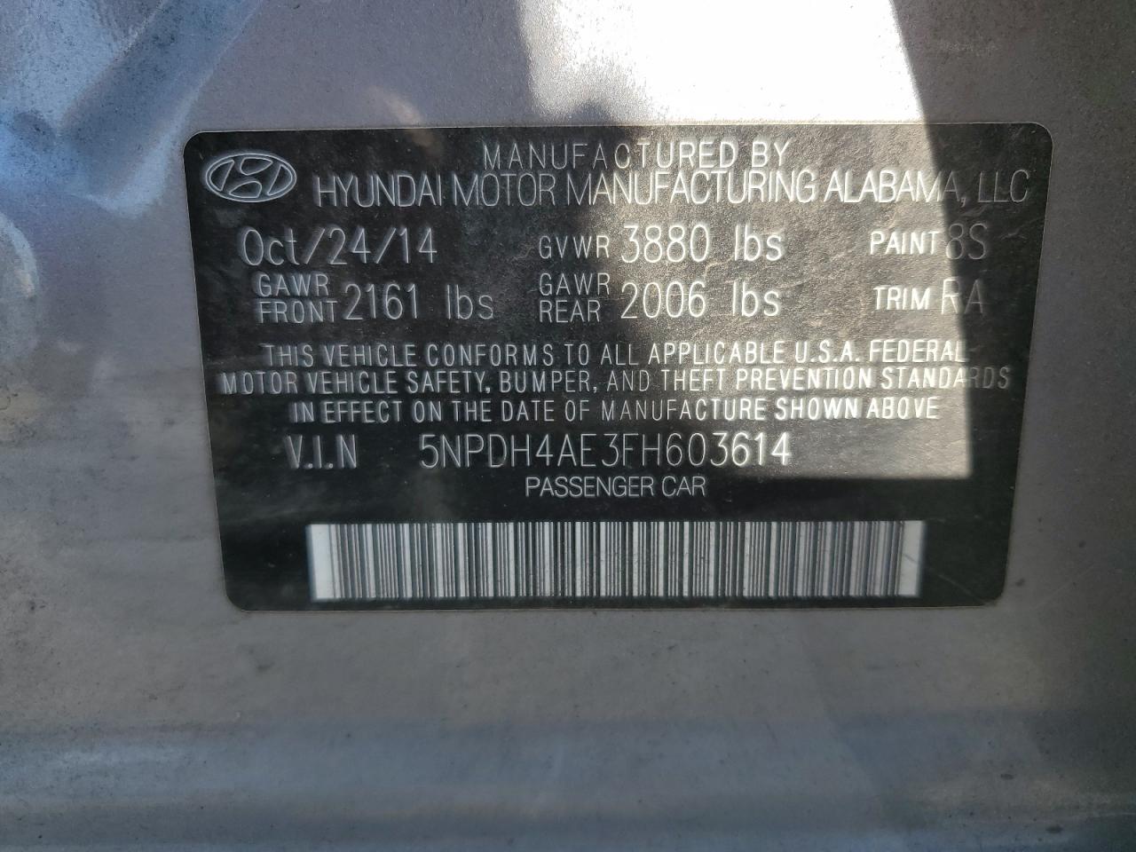 5NPDH4AE3FH603614 2015 HYUNDAI ELANTRA - Image 12