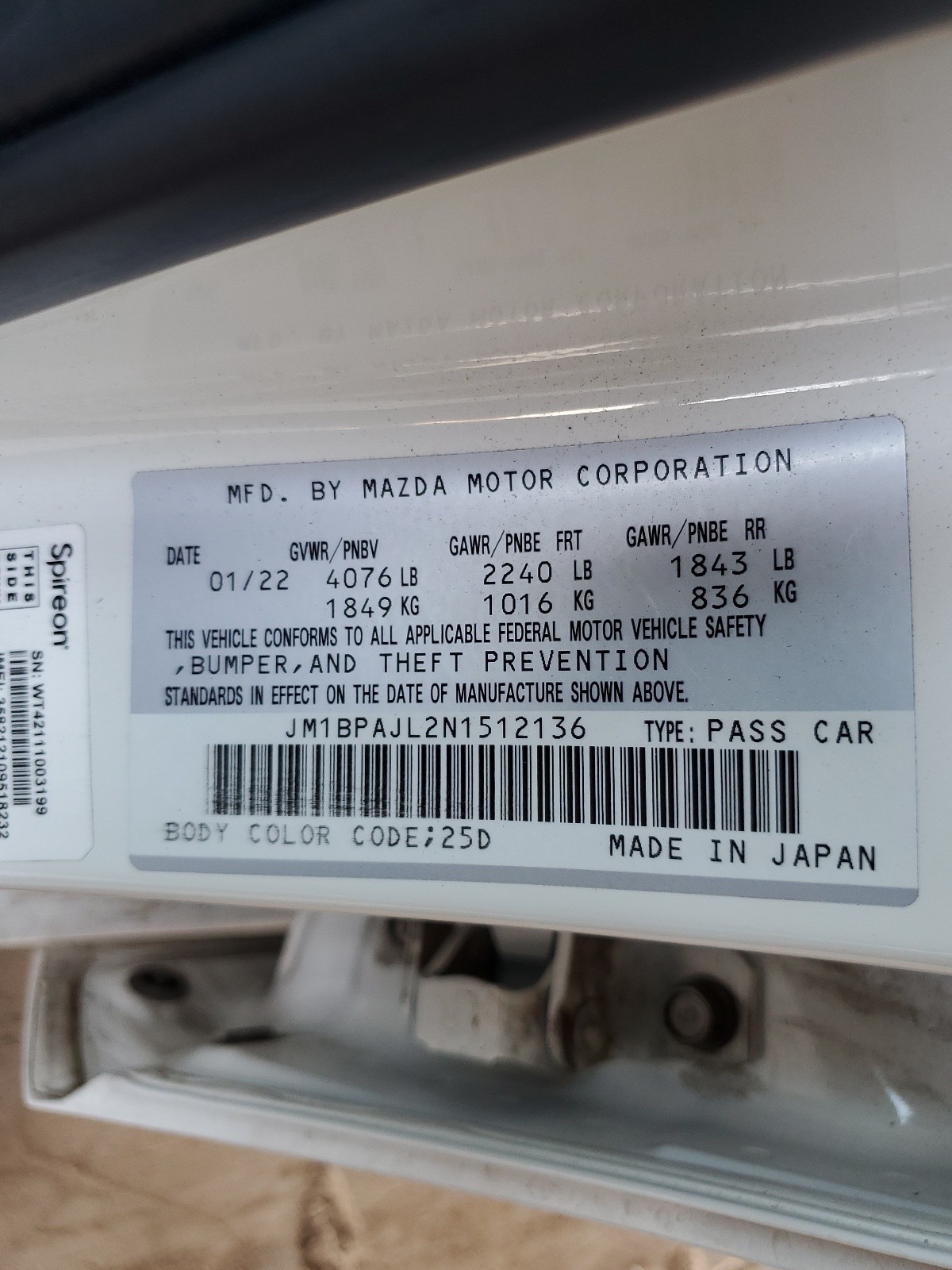 JM1BPAJL2N1512136 2022 Mazda 3