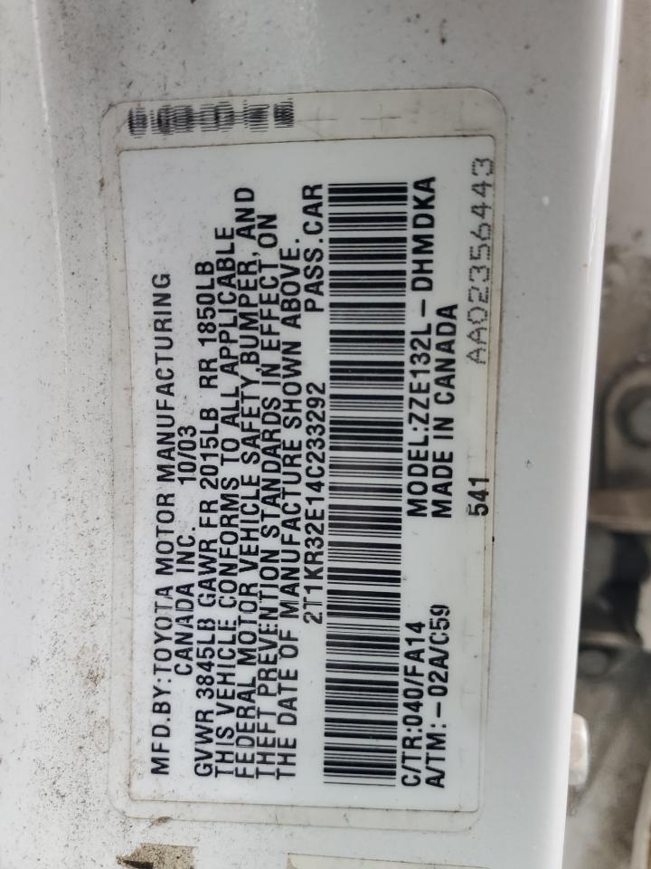 2004 Toyota Corolla Matrix Xr VIN: 2T1KR32E14C233292 Lot: 65726234