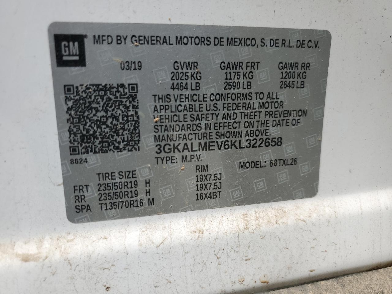 3GKALMEV6KL322658 2019 GMC Terrain Sle