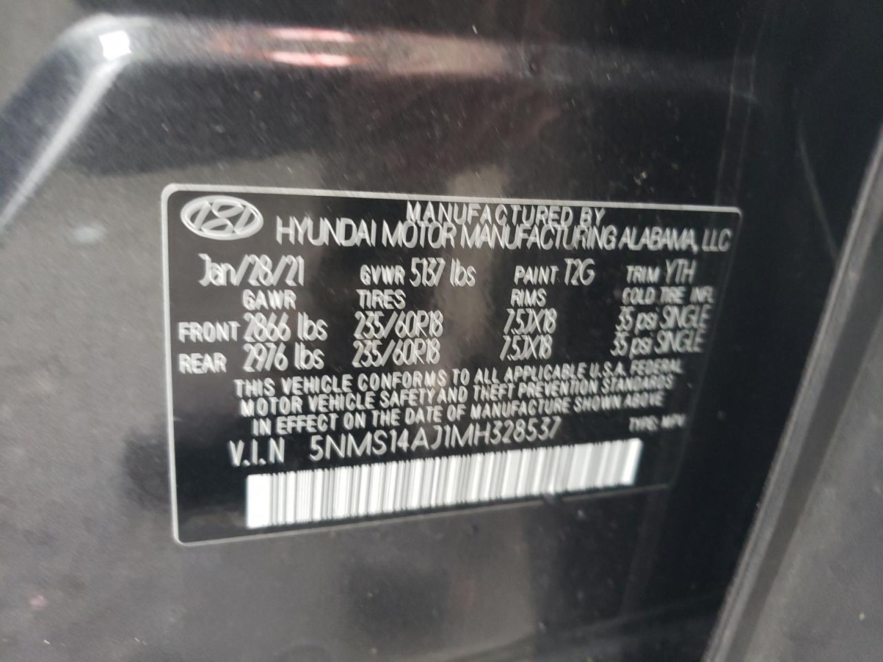 5NMS14AJ1MH328537 2021 Hyundai Santa Fe Se