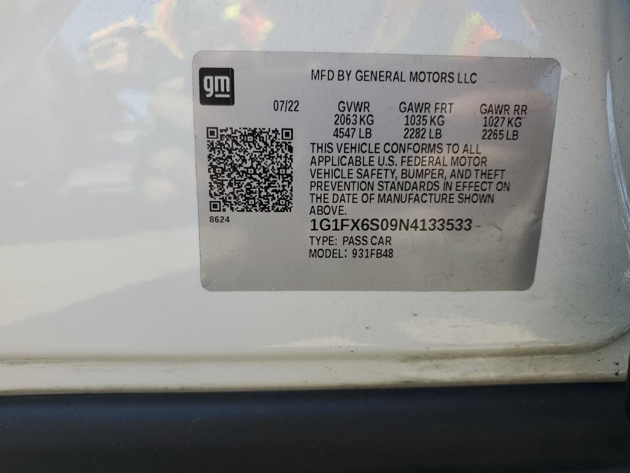 1G1FX6S09N4133533 2022 Chevrolet Bolt Ev 2Lt