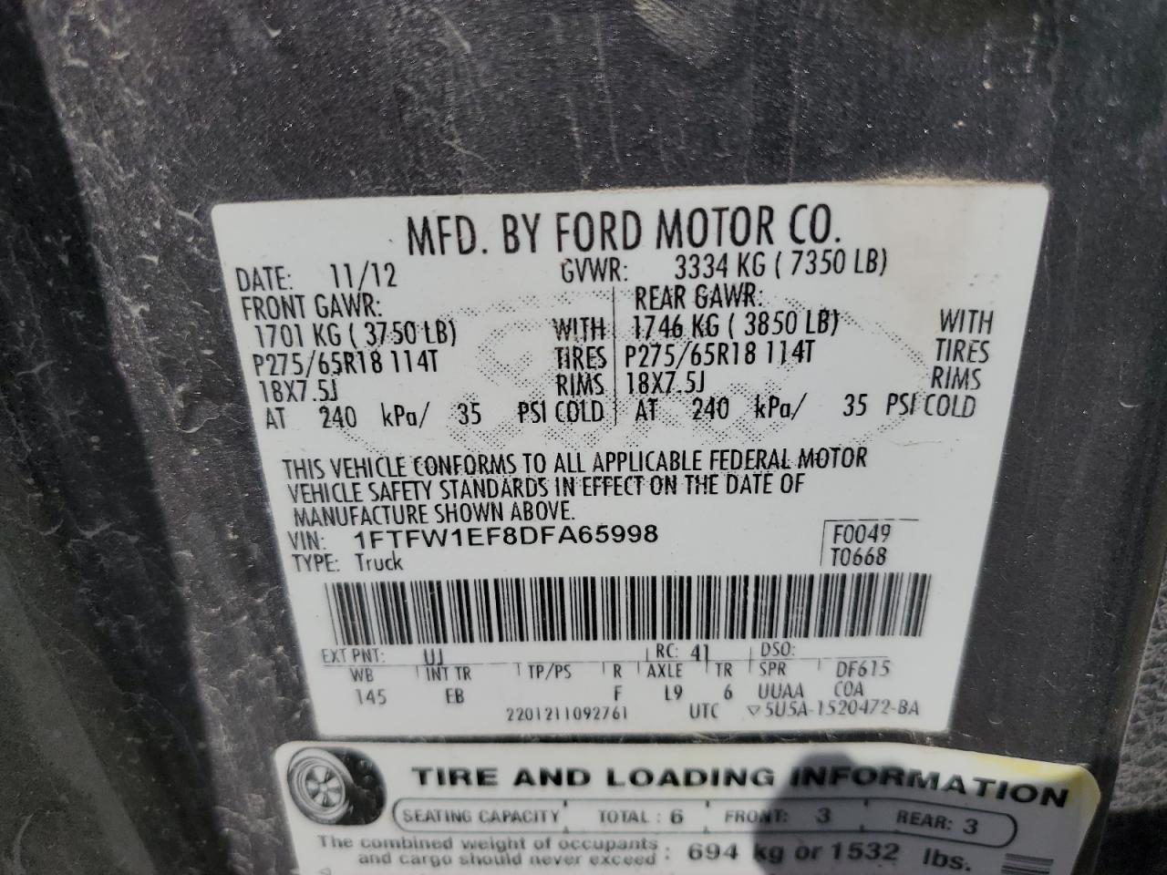 1FTFW1EF8DFA65998 2013 Ford F150 Supercrew