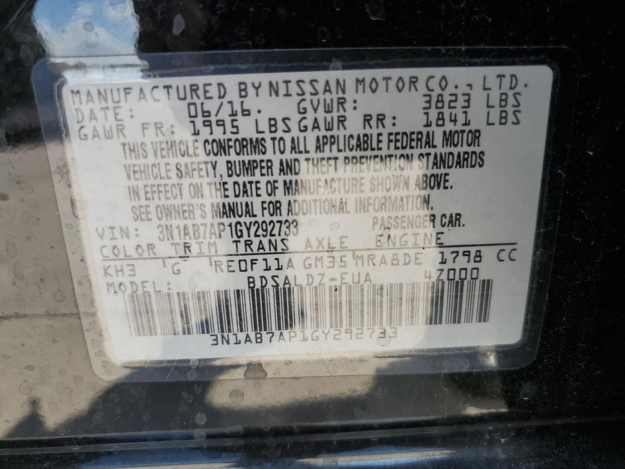 3N1AB7AP1GY292733 2016 Nissan Sentra S