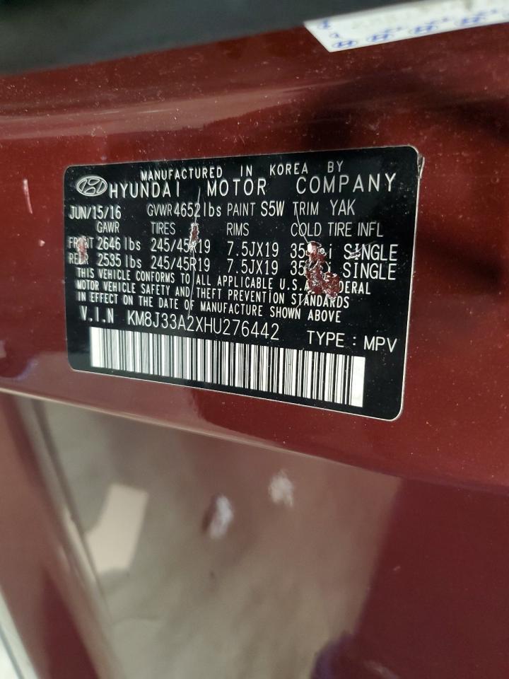 2017 Hyundai Tucson Limited VIN: KM8J33A2XHU276442 Lot: 68986704