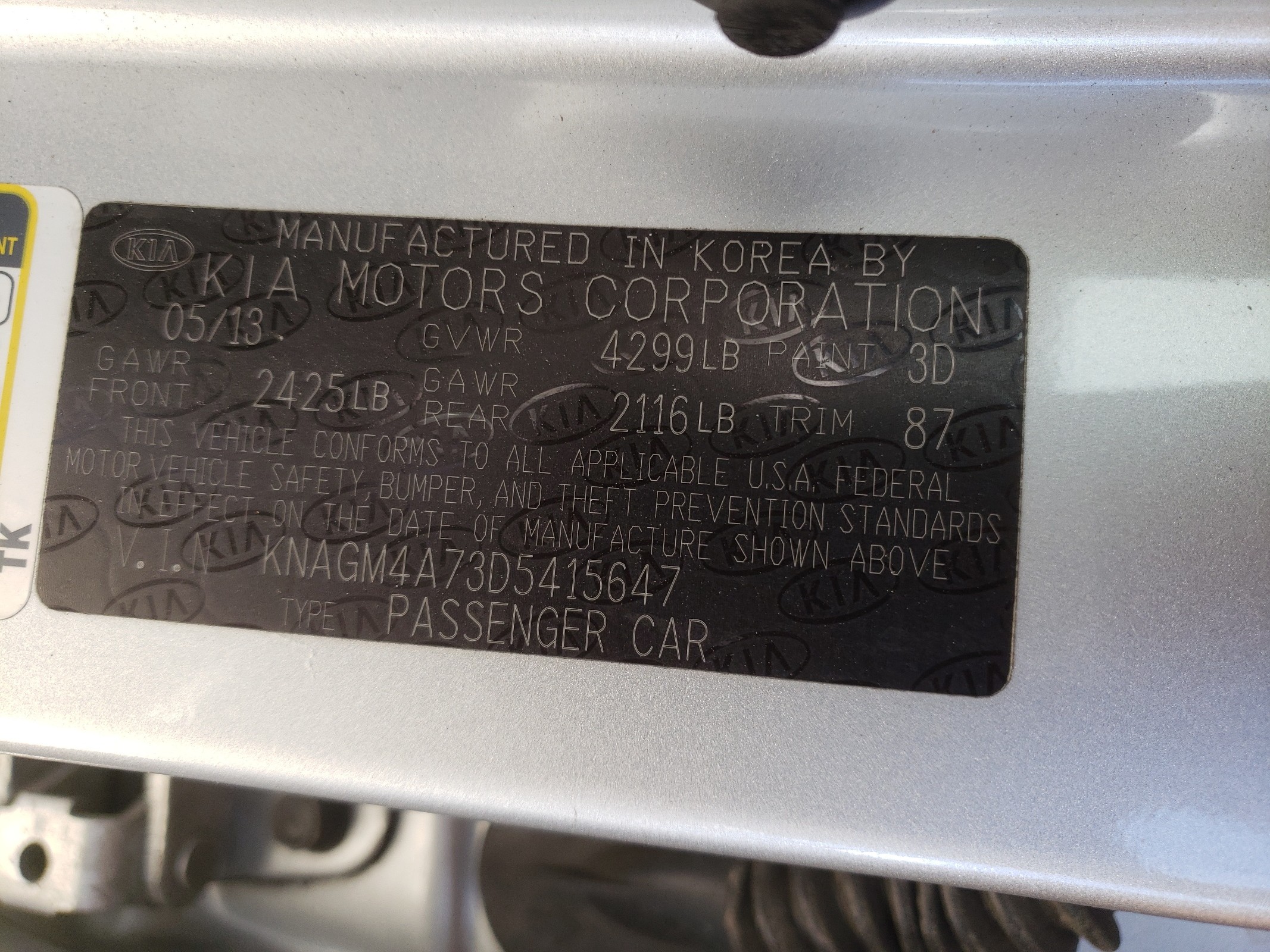 KNAGM4A73D5415647 2013 Kia Optima Lx