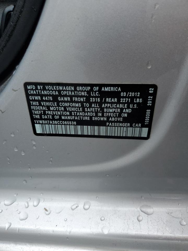 2012 Volkswagen Passat Se VIN: 1VWBH7A38CC065536 Lot: 65891434