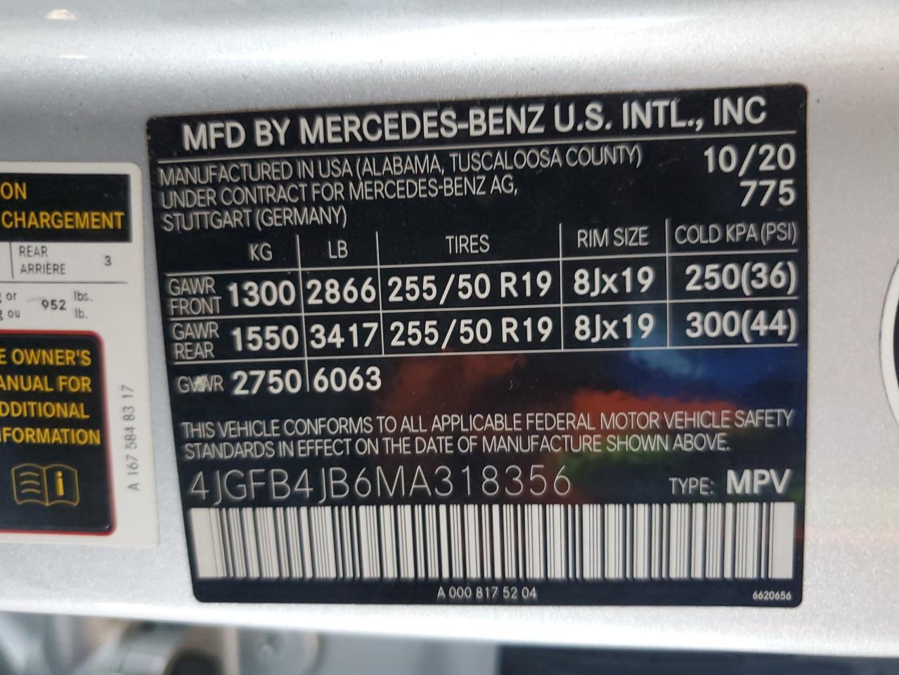 2021 Mercedes-Benz Gle 350 VIN: 4JGFB4JB6MA318356 Lot: 67831354