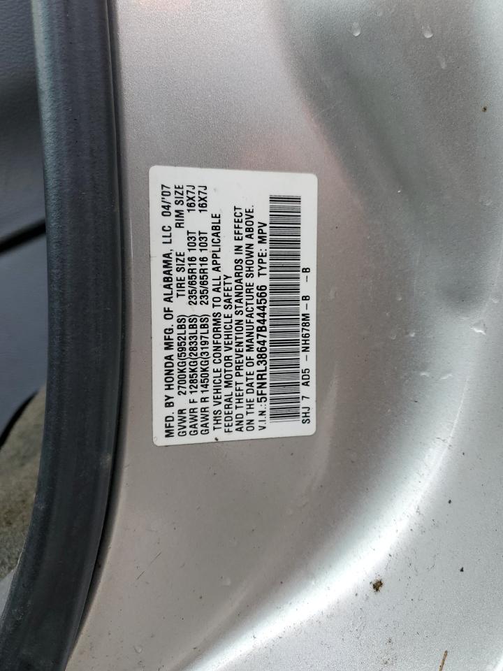 2007 Honda Odyssey Exl VIN: 5FNRL38647B444566 Lot: 66422014