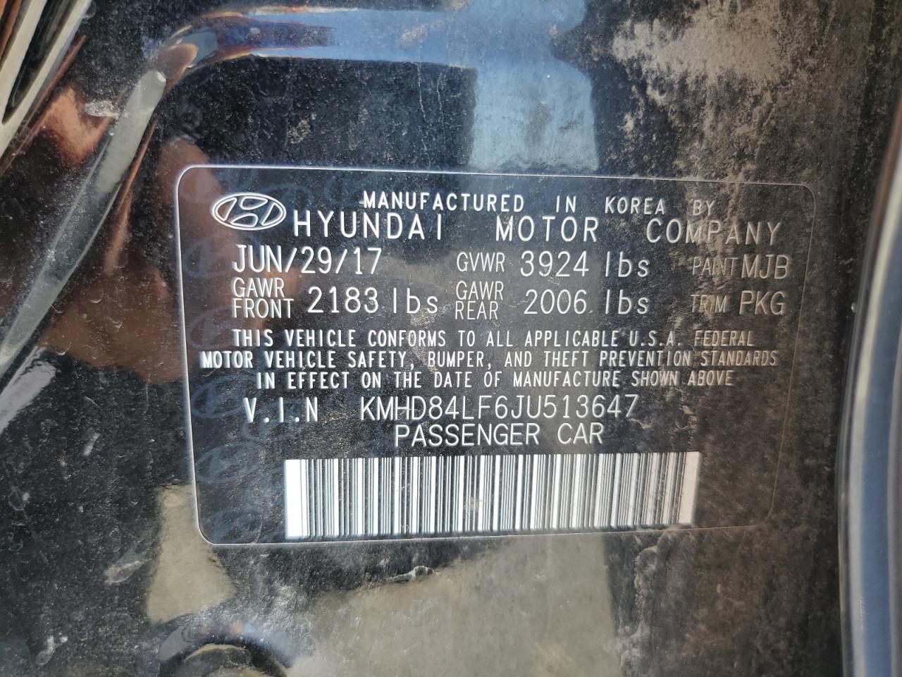 KMHD84LF6JU513647 2018 Hyundai Elantra Sel