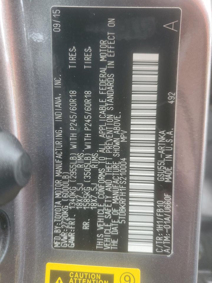 2015 Toyota Highlander Le VIN: 5TDBKRFH1FS210004 Lot: 66324484