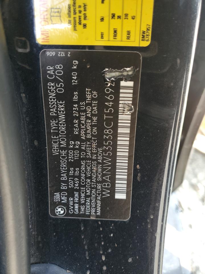 2008 BMW 550 I VIN: WBANW53538CT54692 Lot: 66247014