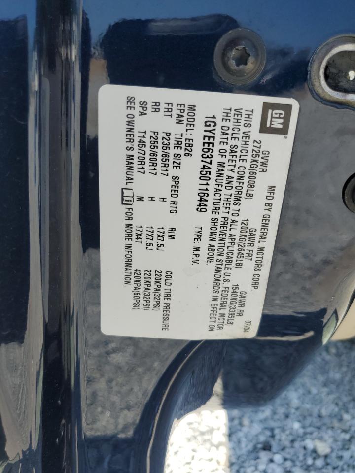 2005 Cadillac Srx VIN: 1GYEE637450116449 Lot: 69123914