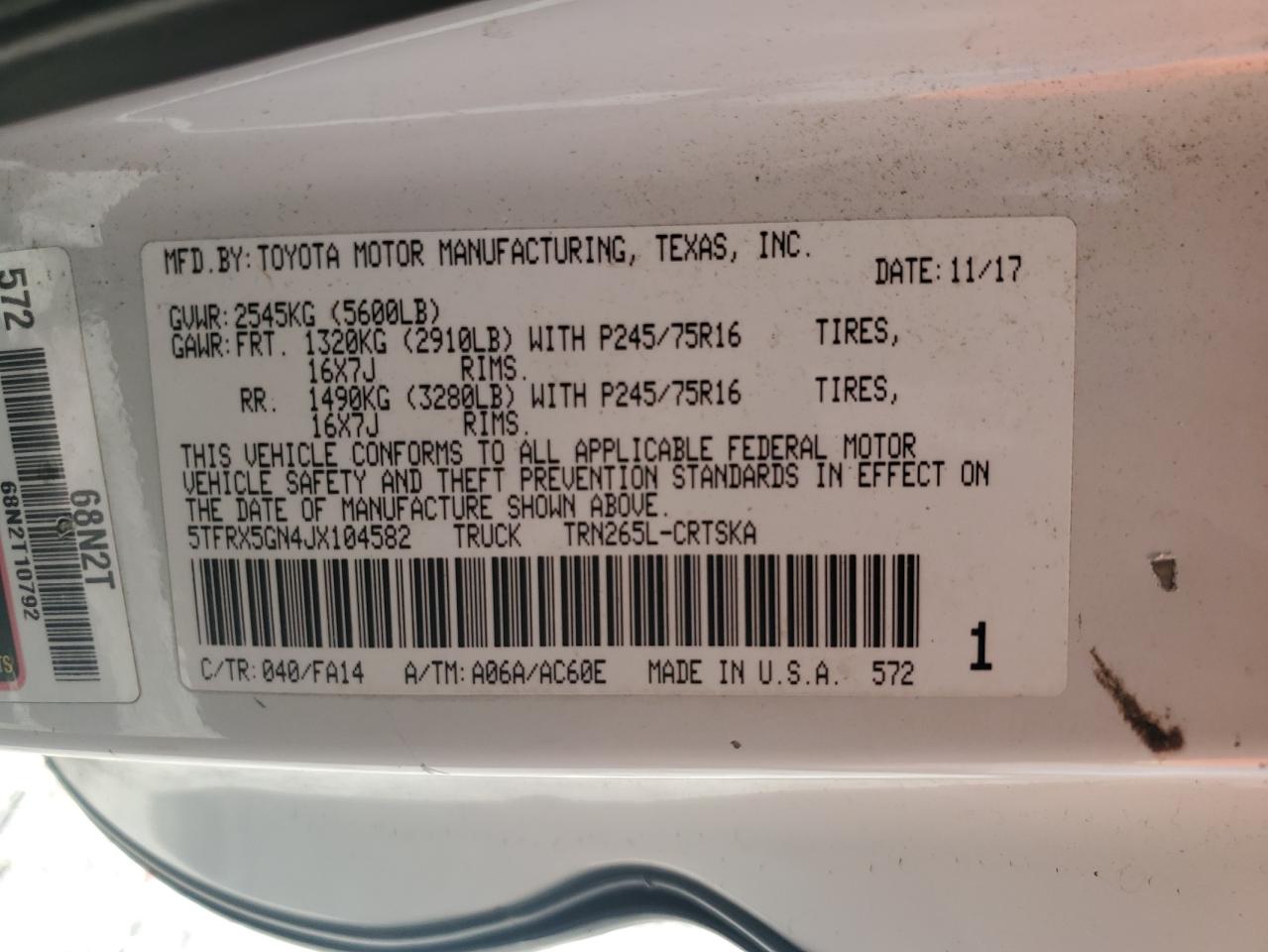 2018 Toyota Tacoma Access Cab VIN: 5TFRX5GN4JX104582 Lot: 66083954