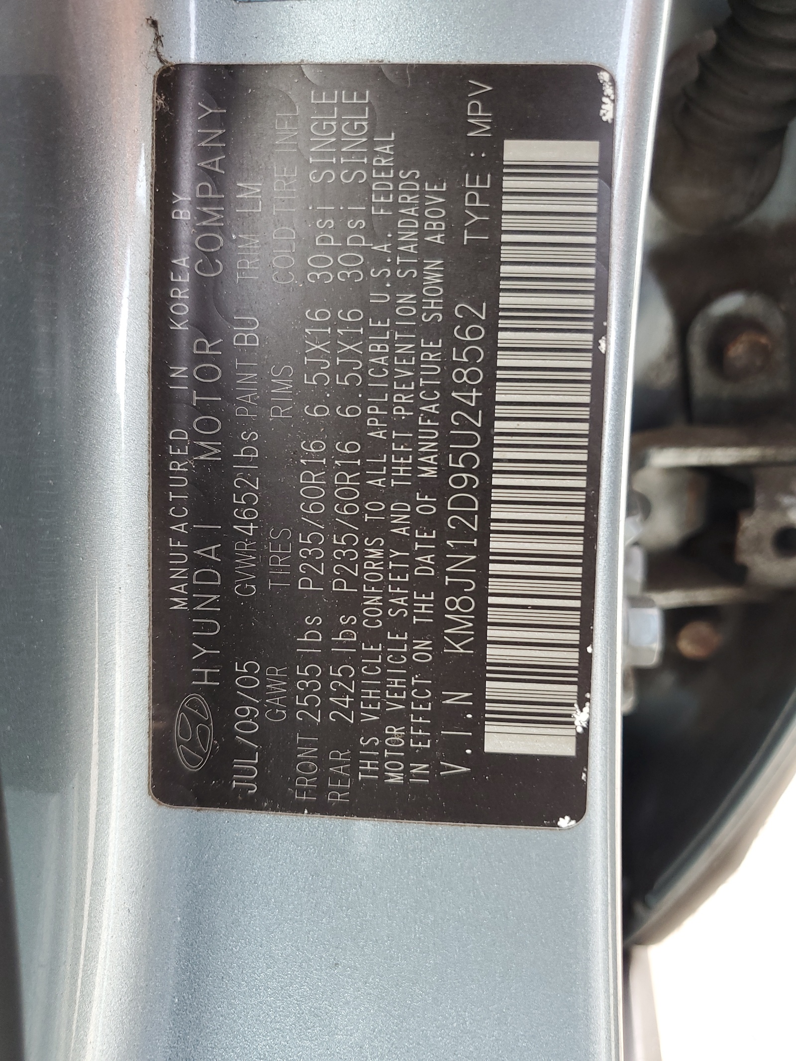 KM8JN12D95U248562 2005 Hyundai Tucson Gls