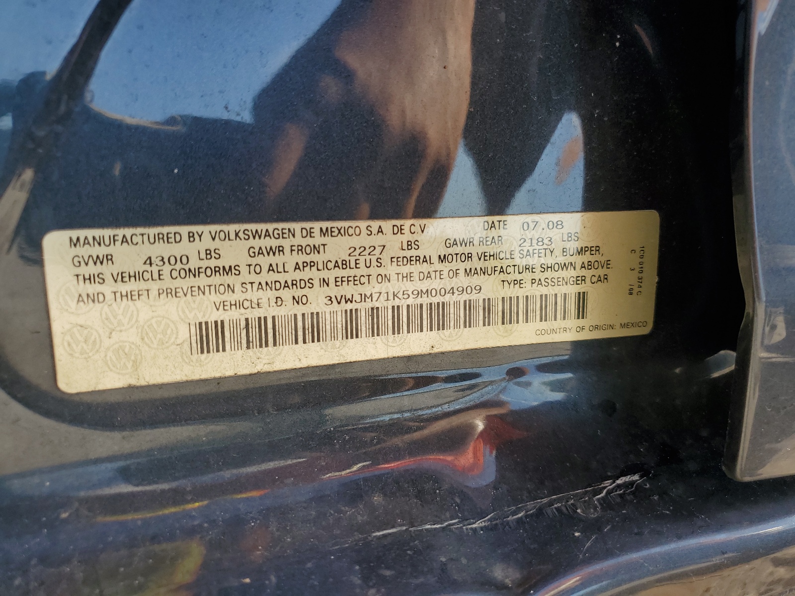 3VWJM71K59M004909 2009 Volkswagen Jetta S