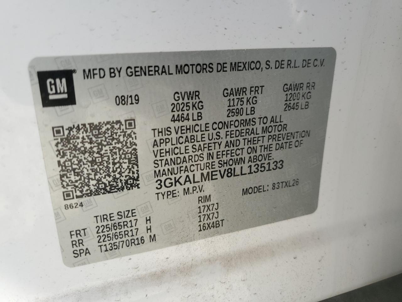 3GKALMEV8LL135133 2020 GMC Terrain Sle