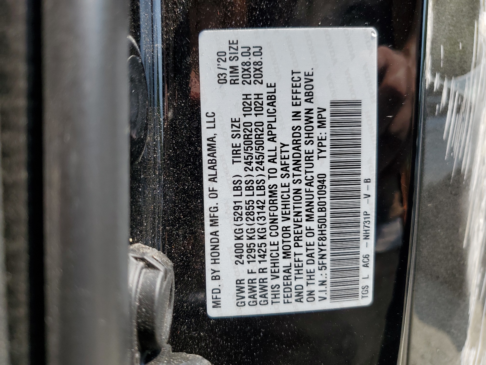 5FNYF8H50LB010940 2020 Honda Passport Exl