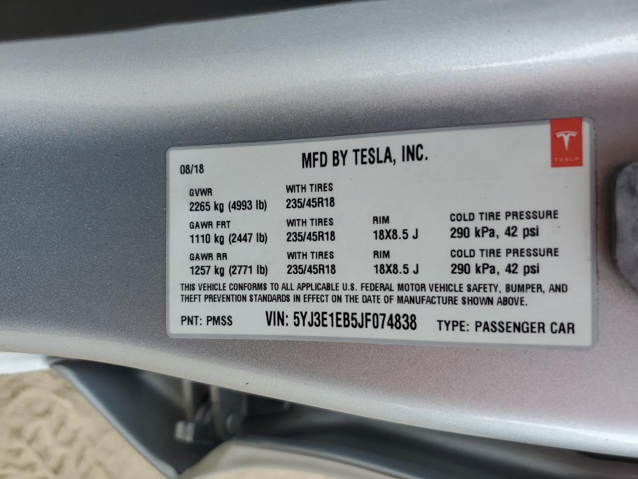 5YJ3E1EB5JF074838 2018 TESLA MODEL 3 - Image 13