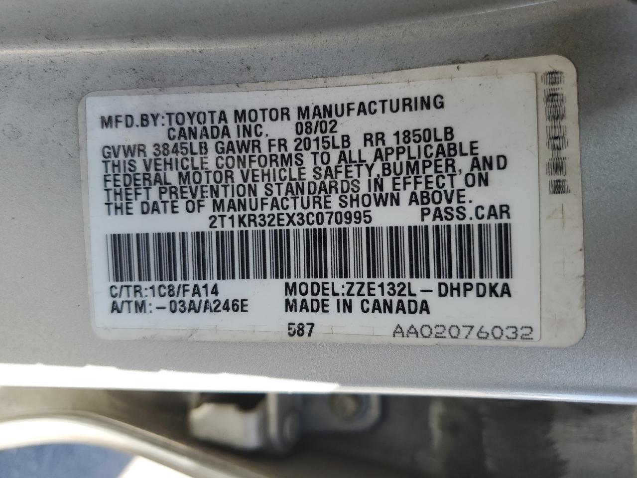 2003 Toyota Corolla Matrix Xr VIN: 2T1KR32EX3C070995 Lot: 67167664