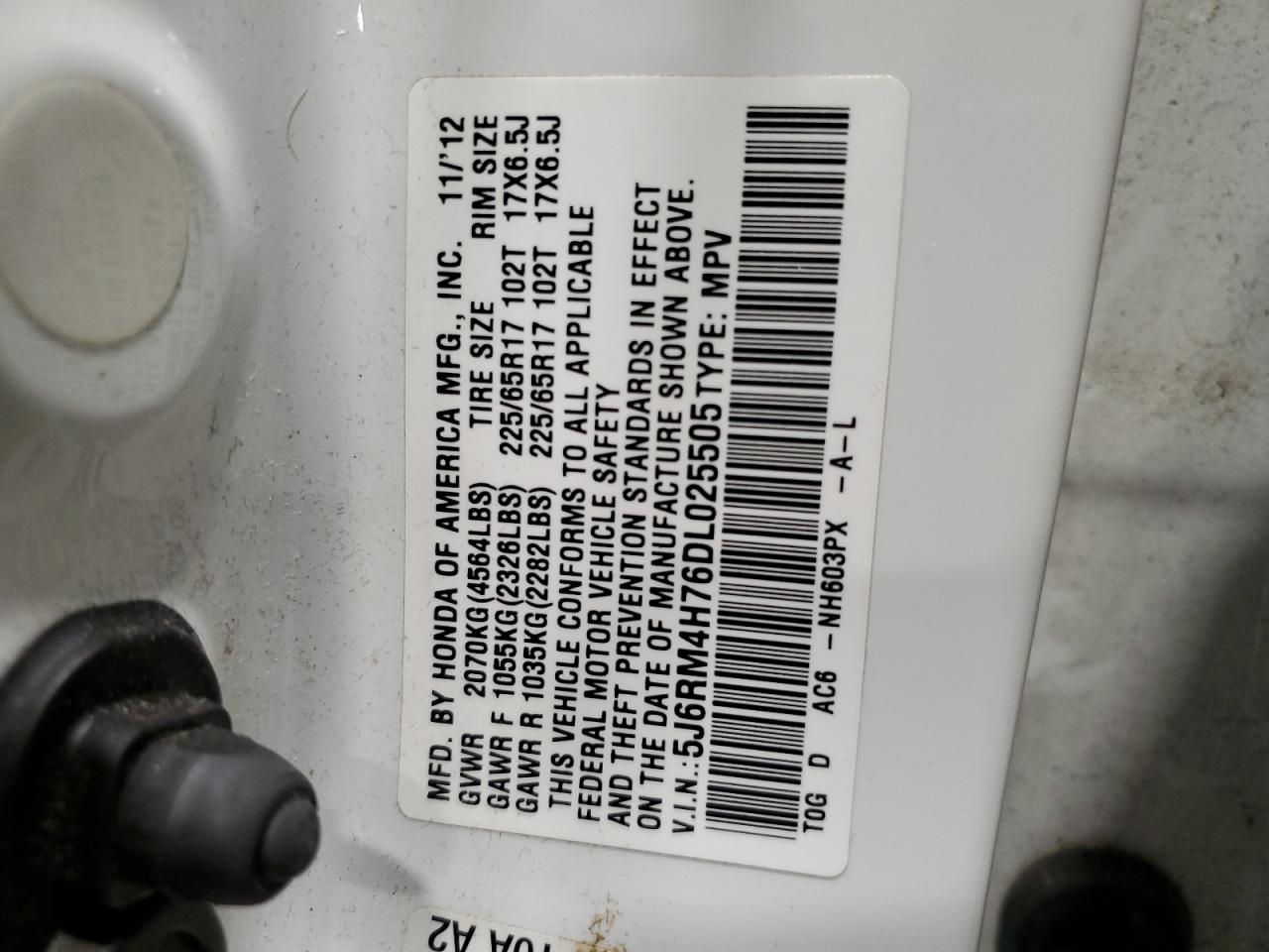 2013 Honda Cr-V Exl VIN: 5J6RM4H76DL025505 Lot: 66157354