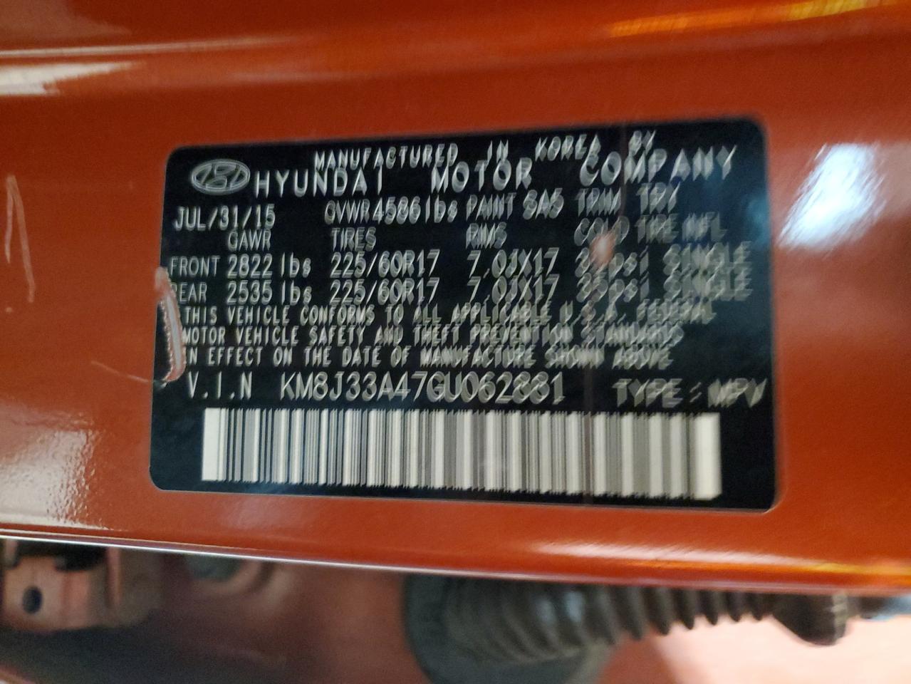 2016 Hyundai Tucson Limited VIN: KM8J33A47GU062881 Lot: 66064454