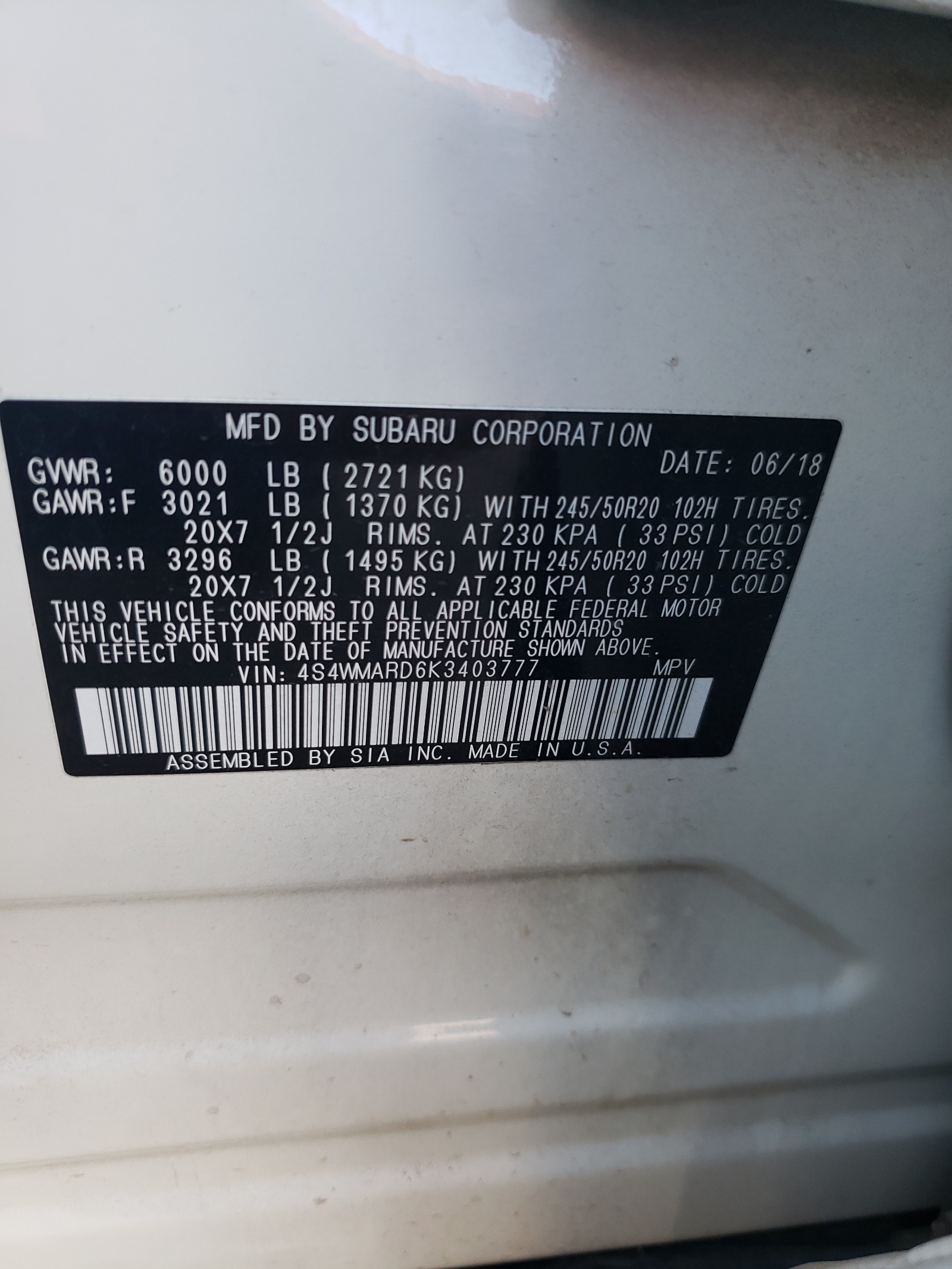 4S4WMARD6K3403777 2019 Subaru Ascent Touring